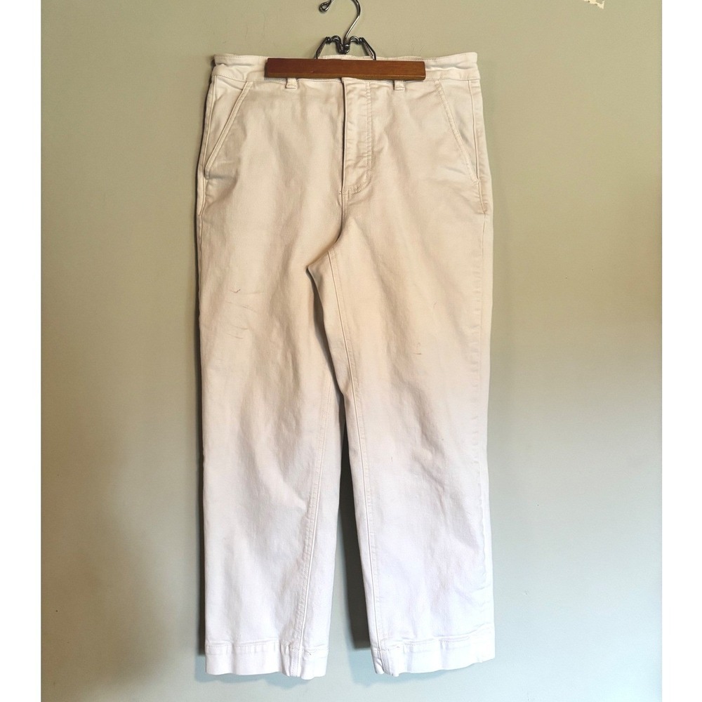 Everlane White Cropped Straight Leg Pants High Rise Cotton 10